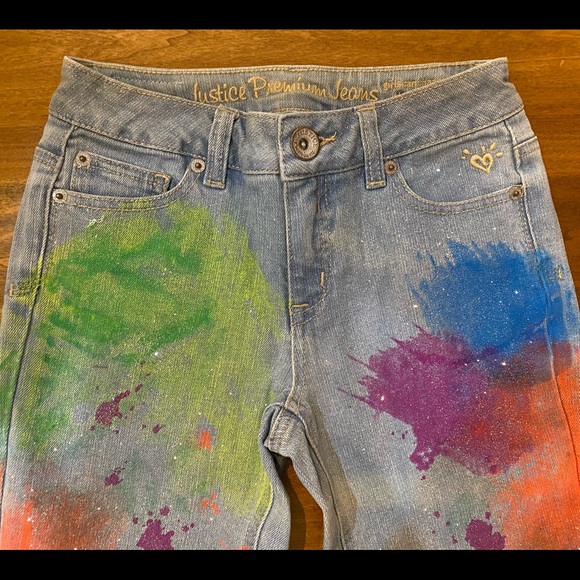 Justice Destructed Paint 🎨 Splatter Tie Dye Jeans - Picture 3 of 8